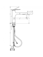 Hansgrohe Zesis M33 álló konyhai csaptelep, kihúzható kifolyóval 2 jet és sBox light, rozsdamentes acél hatású 74804800
