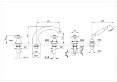 Bugnatese Lady 980 - peremre szerelt 5 üléses kádcsaptelep