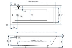 M-Acryl Sandra Slim Egyenes kád 160 x 70 cm