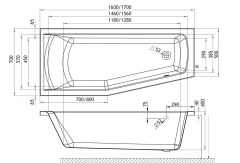 M-Acryl Praktika Aszimmetrikus kád 170 x 70 cm
