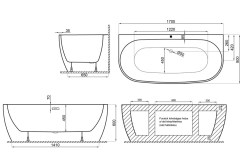 M-Acryl Avalon Különleges kád Fehér előlappal 170 x 80 cm