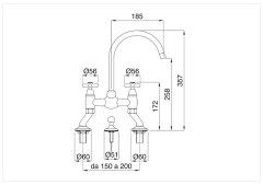 Bugnatese Old'800 - 015 - peremre szerelt 3 üléses mosdócsaptelep