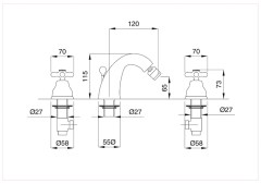 Bugnatese Old'800 - 025 - álló 3 üléses bidet csaptelep kifolyóval