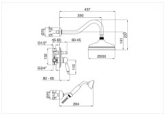 Bugnatese Oxford 6374 - fal alatti esőztető kádkifolyóval és kézi zuhannyal