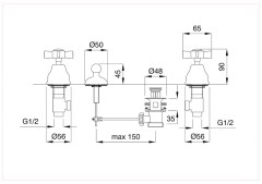 Bugnatese Princeton 822 - álló 3 üléses bidet csaptelep kifolyó nélkül