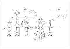 Bugnatese Princeton 880 - peremre szerelt 5 üléses kádcsaptelep