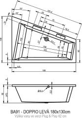 Riho Doppio Plug & Play Bal aszimmetrikus kád 180x130 cm