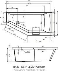 Riho Geta Plug & Play Bal aszimmetrikus kád 170x90 cm