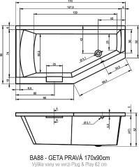 Riho Geta Plug & Play Jobb aszimmetrikus kád 170x90 cm