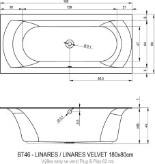 Riho Linares Plug & Play egyenes kád 180x80 cm