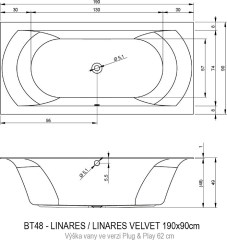 Riho Linares Plug & Play egyenes kád 190x90 cm