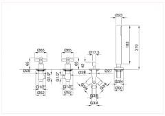 Bugnatese Rodos 7382 - peremre szerelt 4 üléses kádcsaptelep