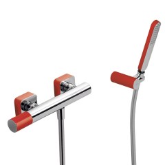 Tres Loft Colors fali zuhany csaptelep, szatén tömlős kézizuhannyal red-chrome  20016701RO