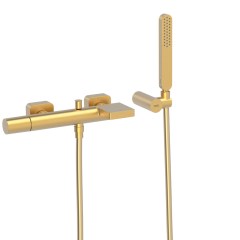 Tres Loft Colors fali kádtöltő és zuhany csaptelep, szatén tömlős kézizuhannyal matt arany  20017001OM