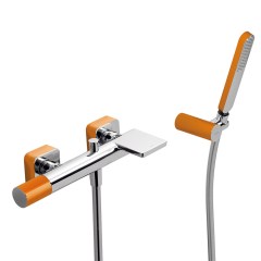 Tres Loft Colors fali kádtöltő és zuhany csaptelep, szatén tömlős kézizuhannyal orange-chrome  20017001NA