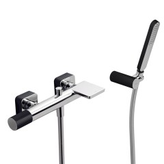 Tres Loft Colors fali kádtöltő és zuhany csaptelep, szatén tömlős kézizuhannyal fekete-chrome  20017001NE