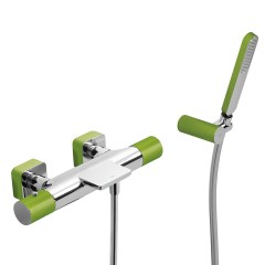 Tres Loft Colors fali termosztátos zuhany csaptelep, cascade kifolyóval, kézizuhannyal, greem-chrome  20017409VE