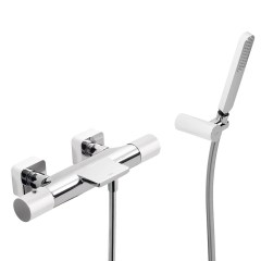 Tres Loft Colors fali termosztátos zuhany csaptelep, cascade kifolyóval, kézizuhannyal, fehér-chrome  20017409BL