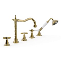Tres Clasic peremre szerelhető, 5 üléses kád csaptelep, kihúzható kézizuhannyal bronz 24214601LV
