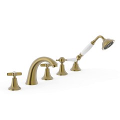 Tres Clasic peremre szerelhető, 5 üléses kád csaptelep, kihúzható kézizuhannyal matt bronz 24214602LM