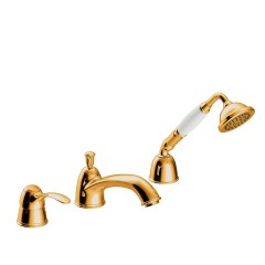 Tres Clasic peremre szerelhető, 3 üléses kád csaptelep, kihúzható kézizuhannyal arany 24214501OR