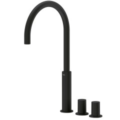 Tres Project-Tres peremre szerelhető, magasított, háromüléses mosdó csaptelep matt fekete 06110502NM