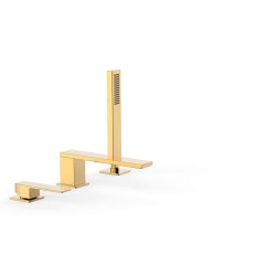 Tres Slim Exclusive peremre szerelhető, 3 üléses  kádcsaptelep, 180 mm-es kifolyóval, kézizuhannyal, arany 20216103OR