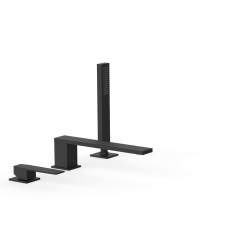 Tres Slim Exclusive peremre szerelhető, 3 üléses  kádcsaptelep, 220 mm-es kifolyóval, kézizuhannyal, matt fekete 20216101NM