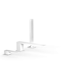 Tres Slim Exclusive peremre szerelhető, 3 üléses  kádcsaptelep, 220 mm-es kifolyóval, kézizuhannyal, matt fehér 20216101BM