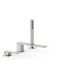 Tres Slim Exclusive peremre szerelhető, 3 üléses  kádcsaptelep, 220 mm-es kifolyóval, kézizuhannyal, steel 20216101AC