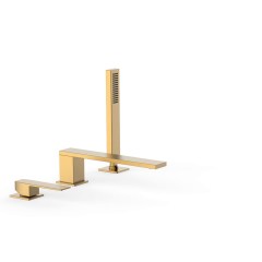Tres Slim Exclusive peremre szerelhető, 3 üléses  kádcsaptelep, 220 mm-es kifolyóval, kézizuhannyal, matt arany 20216101OM