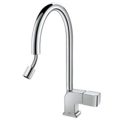 Konyhai egykaros, egylyukú, mosogató csaptelep kihúzható kifolyócsővel, króm 187444