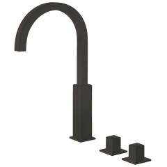 Tres Cuadro Exclusive magasított, peremre szerelhető, 3 üléses kád csaptelep, matt fekete  00810504NM