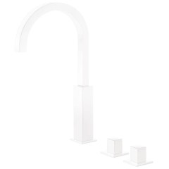 Tres Cuadro Exclusive magasított,  peremre szerelhető, 3 üléses kád csaptelep, matt fehér  00810504BM