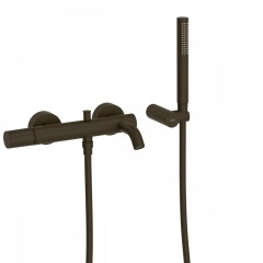 Tres Study Exclusive fali zuhany és ládtöltő csaptelep, szatén tömlős kézizuhannyal, black bronze 26117001KMB