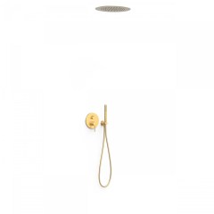 Tres Study Exclusive falba süllyesztett  zuhany csaptelep szett, esőztetővel és kézizuhannyal, matt arany 26228005OM