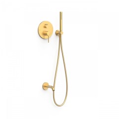 Tres Study Exclusive falba süllyesztett  zuhany és kádtöltő csaptelep, szatén tömlős kézizuhannyal,  matt arany 26228006OM