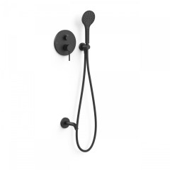 Tres Study Exclusive falba süllyesztett  zuhany és kádtöltő csaptelep, szatén tömlős kézizuhannyal, matt fekete  26228060NM