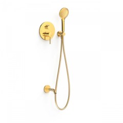 Tres Study Exclusive falba süllyesztett  zuhany és kádtöltő csaptelep, szatén tömlős kézizuhannyal, arany 26228060OR
