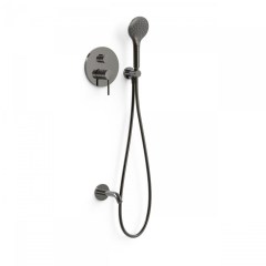 Tres Study Exclusive falba süllyesztett  zuhany és kádtöltő csaptelep, szatén tömlős kézizuhannyal,  metallic black 26228060KM