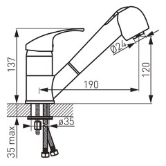 Ferro Vasto BVA8 - konyhai csaptelep kihúzható zuhanyfejjel