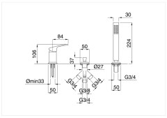 Bugnatese Vintage 9857 - peremre szerelhető 3 üléses kádcsaptelep