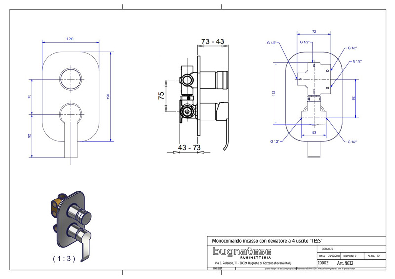 Bugnatese Tess 9632 - fal alatti 4 állású zuhanycsaptelep