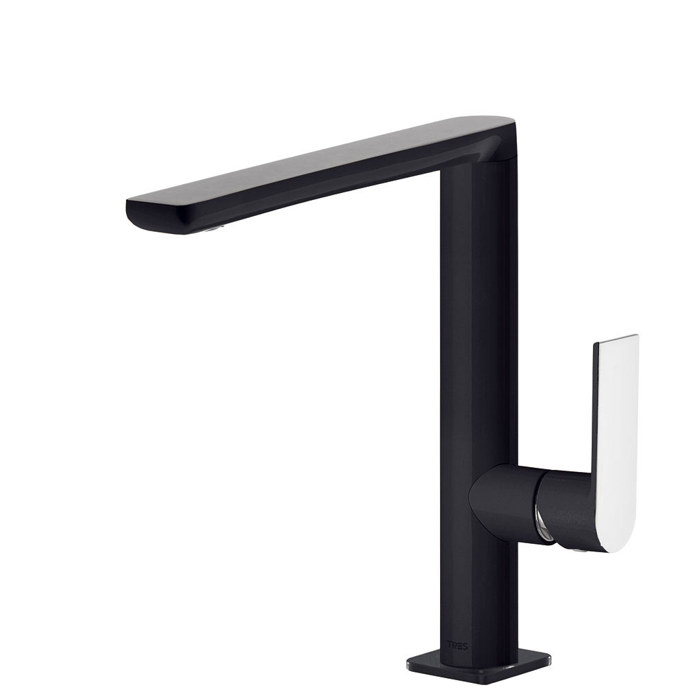 Tres Loft Colors egykaros, magasított mosdó csaptelep fekete-chrome 20020502NE