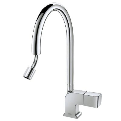 Konyhai egykaros, egylyukú, mosogató csaptelep kihúzható kifolyócsővel, króm 187444