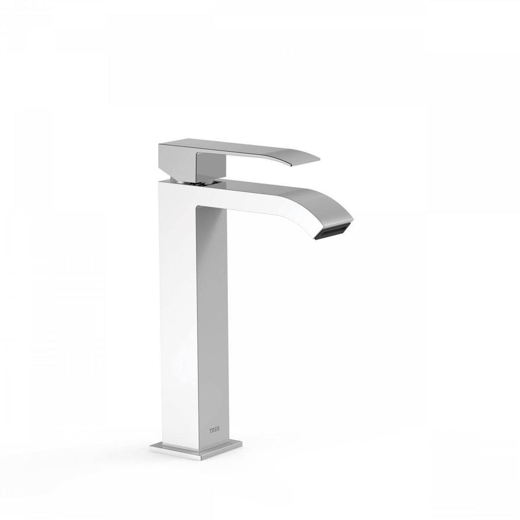 Tres Cuadro Exclusive magasított egykaros mosdó csaptelep, cascade kifolyóval fehér-króm 00661001BL