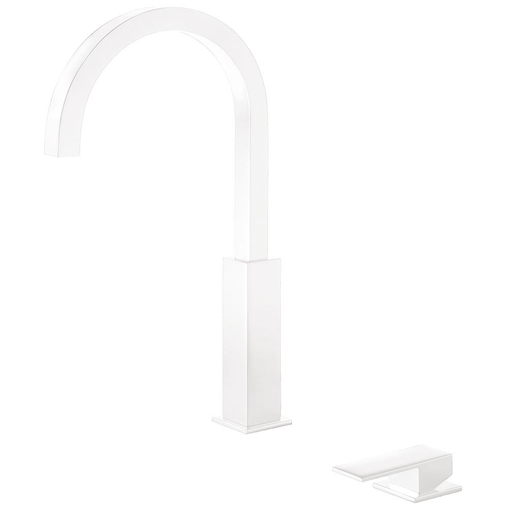 Tres Cuadro Exclusive magasított,  peremre szerelhető, 2 üléses mosdó csaptelep, matt fehér  00610504BM