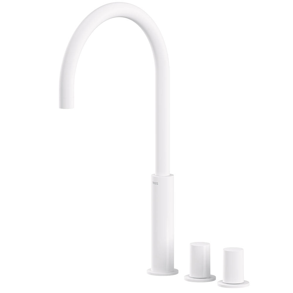 Tres Study Exclusive  peremre szerelhető, magasított, 3 üléses mosdó csaptelep, matt fehér  06110502BM