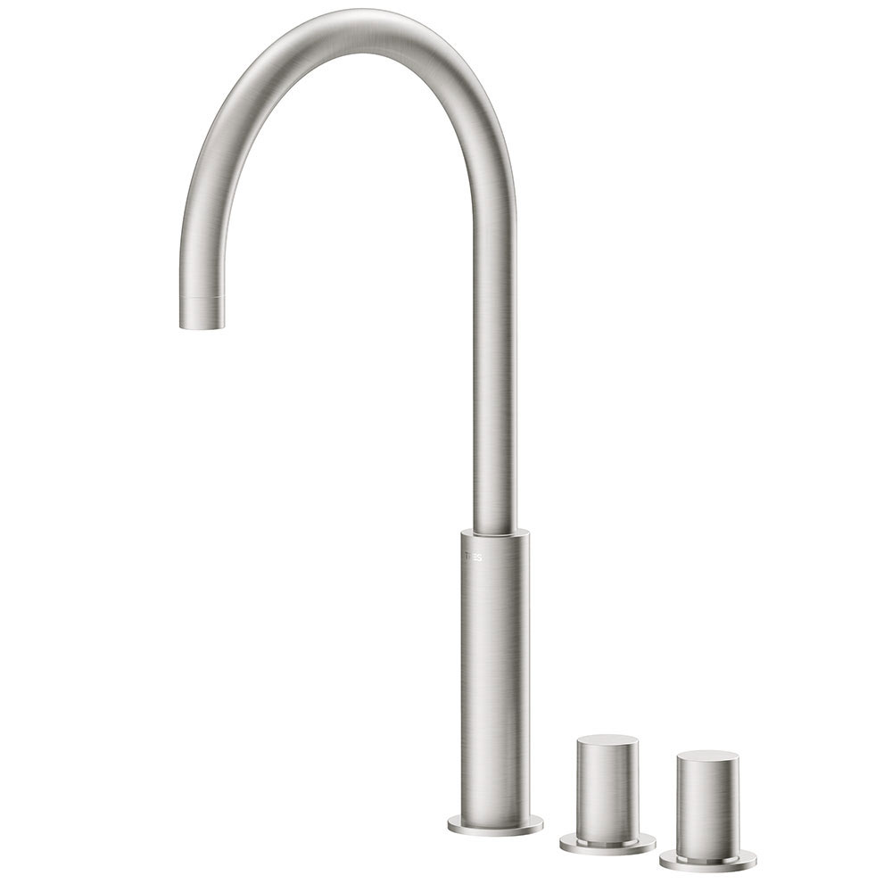 Tres Study Exclusive  peremre szerelhető, magasított, 3 üléses mosdó csaptelep,  steel  06110502AC