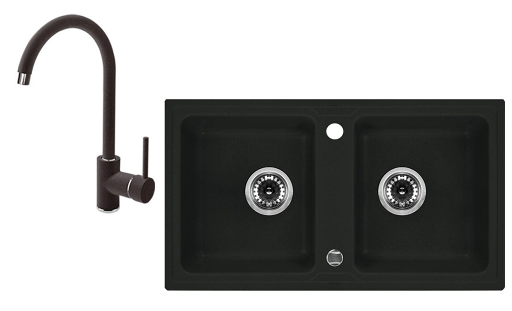 Deante Zorba 2 medencés mosogató csepegtető nélkül + álló csaptelep 